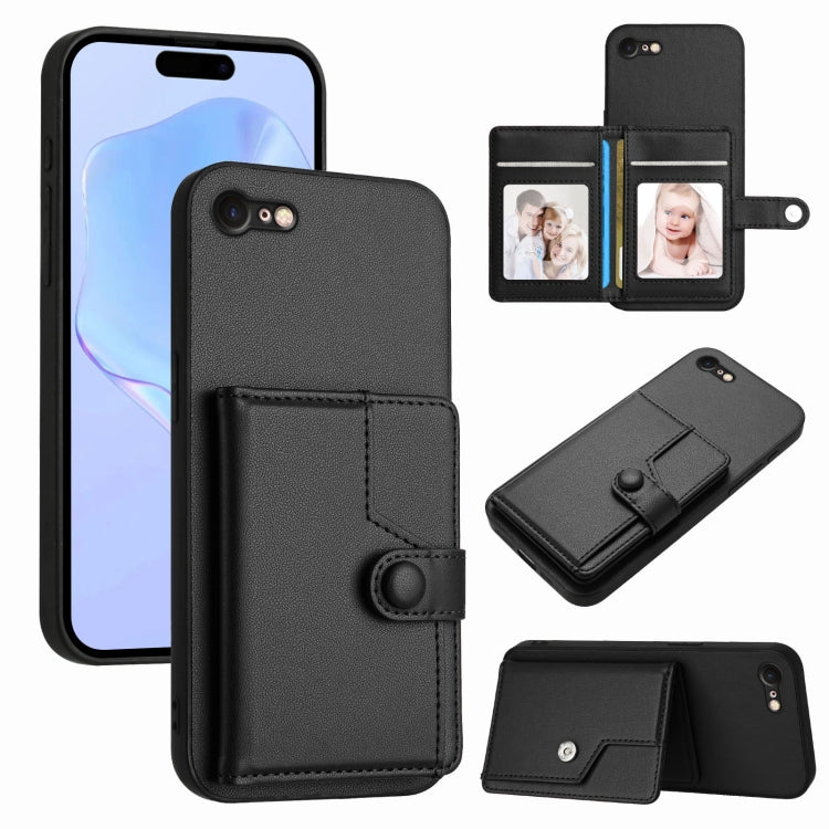 Capa de telemóvel com bolsa para cartões com botão e proteção RFID anti-roubo, para iPhone SE 2022 / 2020, para iPhone 13 Pro Max, para iPhone 13 Pro, para iPhone 13, para iPhone 13 mini, para iPhone 12, para iPhone 12 Pro Max, para iPhone 12 Pro