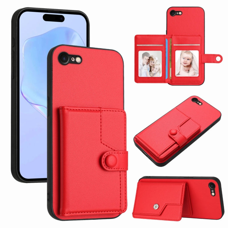 Capa de telemóvel com bolsa para cartões com botão e proteção RFID anti-roubo, para iPhone SE 2022 / 2020, para iPhone 13 Pro Max, para iPhone 13 Pro, para iPhone 13, para iPhone 13 mini, para iPhone 12, para iPhone 12 Pro Max, para iPhone 12 Pro