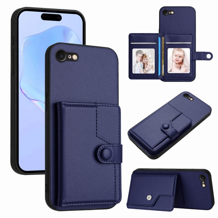 Capa de telemóvel com bolsa para cartões com botão e proteção RFID anti-roubo, para iPhone SE 2022 / 2020, para iPhone 13 Pro Max, para iPhone 13 Pro, para iPhone 13, para iPhone 13 mini, para iPhone 12, para iPhone 12 Pro Max, para iPhone 12 Pro