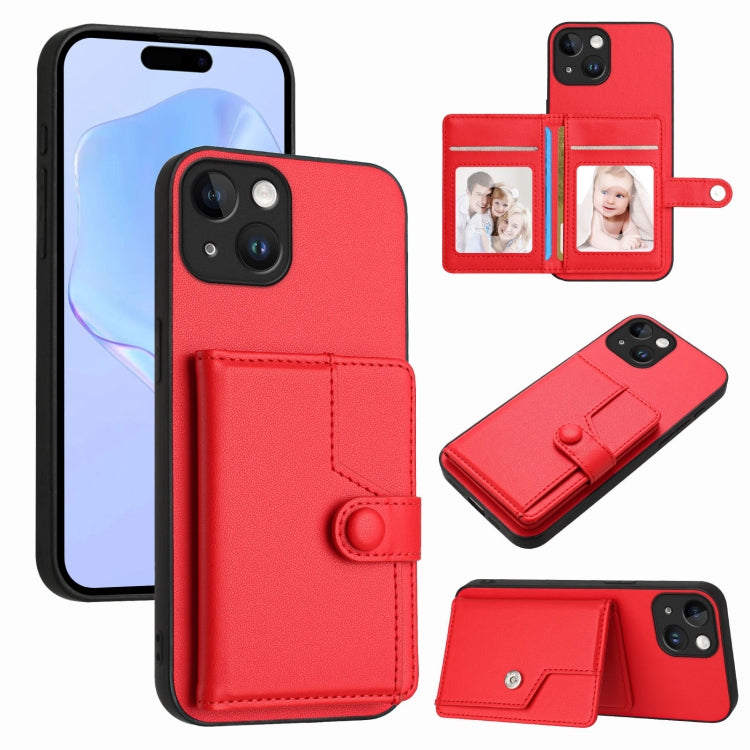 Capa de telemóvel com bolsa para cartões com botão e proteção RFID anti-roubo, para iPhone SE 2022 / 2020, para iPhone 13 Pro Max, para iPhone 13 Pro, para iPhone 13, para iPhone 13 mini, para iPhone 12, para iPhone 12 Pro Max, para iPhone 12 Pro
