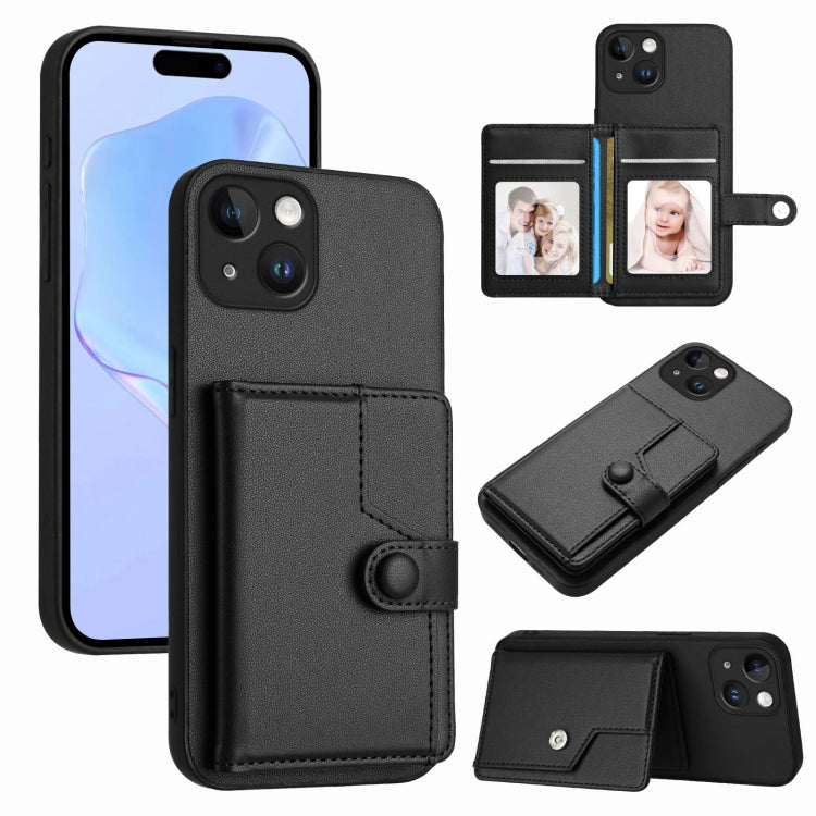 Capa de telemóvel com bolsa para cartões com botão e proteção RFID anti-roubo, para iPhone SE 2022 / 2020, para iPhone 13 Pro Max, para iPhone 13 Pro, para iPhone 13, para iPhone 13 mini, para iPhone 12, para iPhone 12 Pro Max, para iPhone 12 Pro