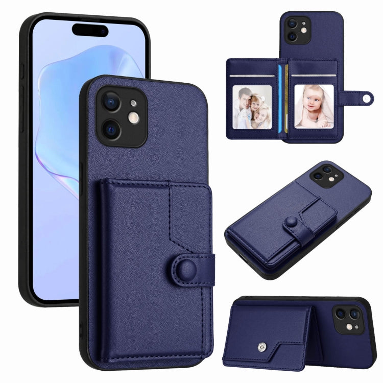 Capa de telemóvel com bolsa para cartões com botão e proteção RFID anti-roubo, para iPhone SE 2022 / 2020, para iPhone 13 Pro Max, para iPhone 13 Pro, para iPhone 13, para iPhone 13 mini, para iPhone 12, para iPhone 12 Pro Max, para iPhone 12 Pro