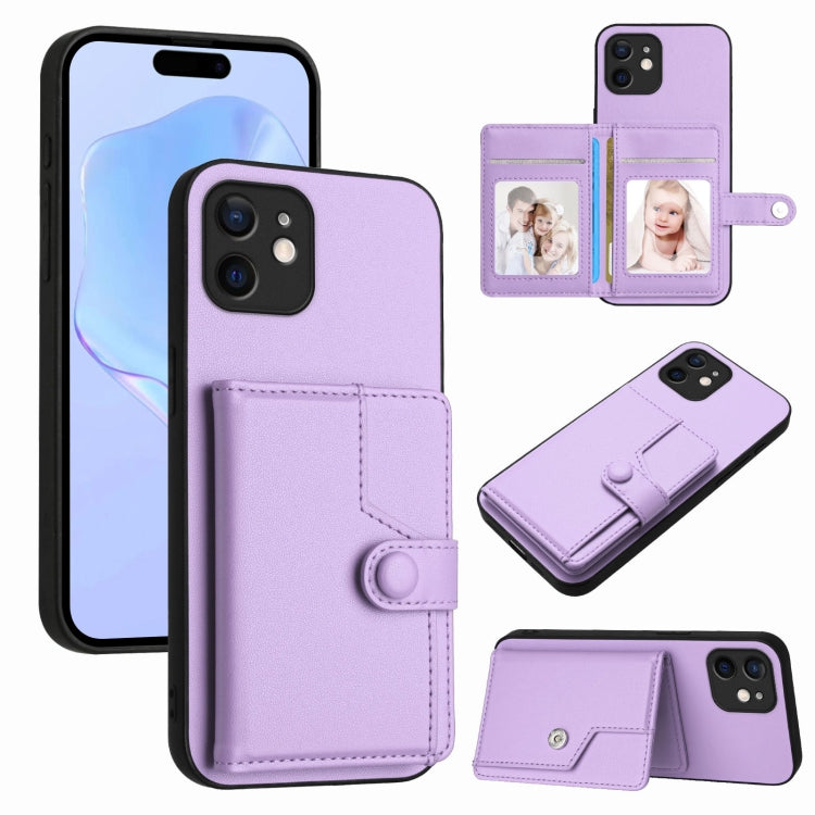 Capa de telemóvel com bolsa para cartões com botão e proteção RFID anti-roubo, para iPhone SE 2022 / 2020, para iPhone 13 Pro Max, para iPhone 13 Pro, para iPhone 13, para iPhone 13 mini, para iPhone 12, para iPhone 12 Pro Max, para iPhone 12 Pro