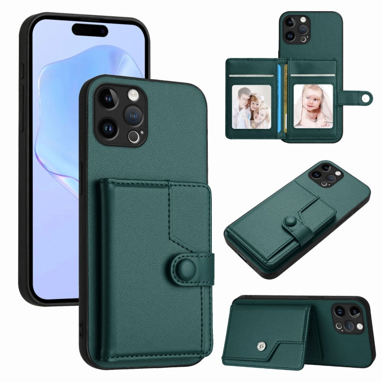 Capa de telemóvel com bolsa para cartões com botão e proteção RFID anti-roubo, para iPhone SE 2022 / 2020, para iPhone 13 Pro Max, para iPhone 13 Pro, para iPhone 13, para iPhone 13 mini, para iPhone 12, para iPhone 12 Pro Max, para iPhone 12 Pro