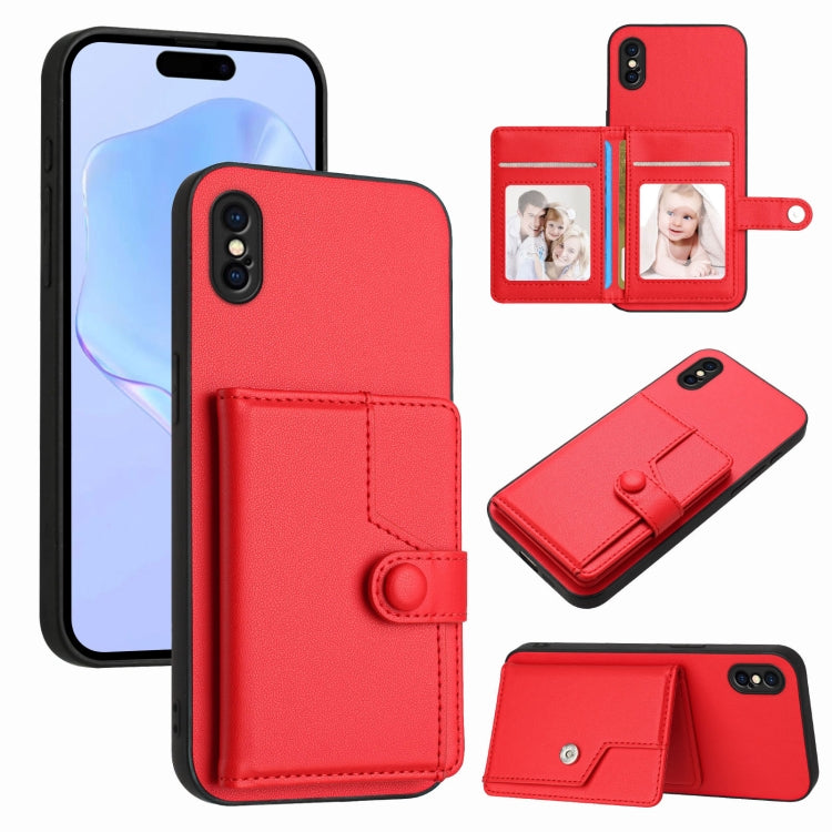Capa de telemóvel com bolsa para cartões com botão e proteção RFID anti-roubo, para iPhone 12 mini, para iPhone 11 Pro Max, para iPhone 11, para iPhone 11 Pro, para iPhone XS / X, para iPhone XR, para iPhone XS Max, para iPhone 8 Plus / 7 Plus