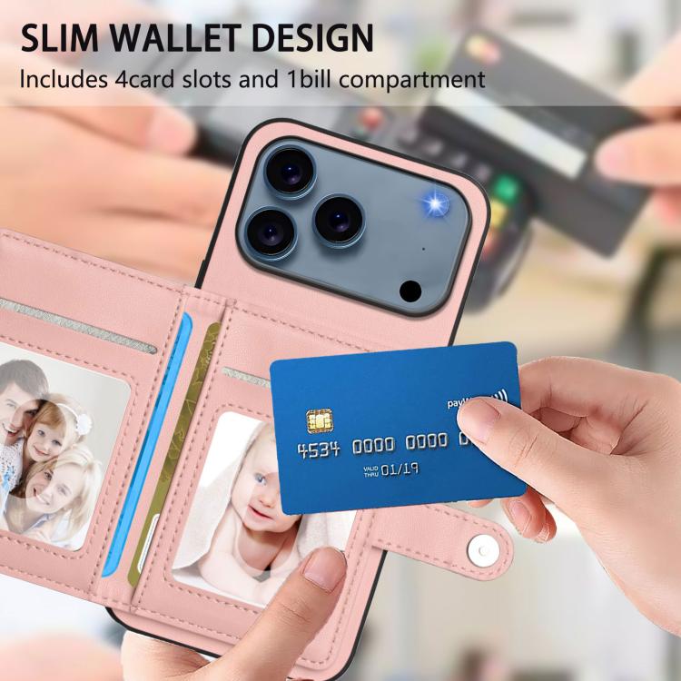 Capa de telemóvel com bolsa para cartões com botão e proteção RFID anti-roubo, para iPhone 17 Pro Max, para iPhone 17 Pro, para iPhone 17, para iPhone Air, para iPhone 16 Pro Max, para iPhone 16 Pro, para iPhone 16 Plus, para iPhone 16