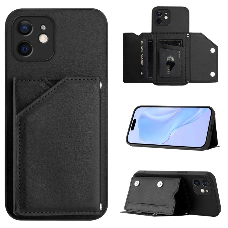 Capa para telemóvel Skin Feel com quatro compartimentos para cartões e alça de pulso, para iPhone 12 mini, para iPhone 11 Pro Max, para iPhone 11, para iPhone 11 Pro, para iPhone X / XS, para iPhone XR, para iPhone XS Max, para iPhone 7 Plus / 8 Plus