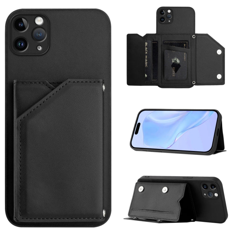 Capa para telemóvel Skin Feel com quatro compartimentos para cartões e alça de pulso, para iPhone 12 mini, para iPhone 11 Pro Max, para iPhone 11, para iPhone 11 Pro, para iPhone X / XS, para iPhone XR, para iPhone XS Max, para iPhone 7 Plus / 8 Plus