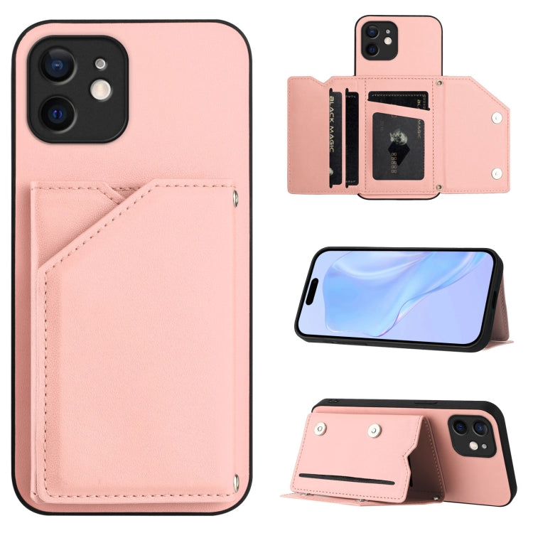 Capa para telemóvel Skin Feel com quatro compartimentos para cartões e alça de pulso, para iPhone 12 mini, para iPhone 11 Pro Max, para iPhone 11, para iPhone 11 Pro, para iPhone X / XS, para iPhone XR, para iPhone XS Max, para iPhone 7 Plus / 8 Plus