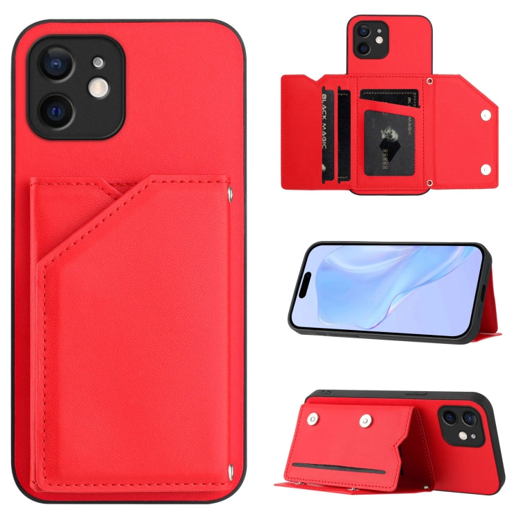Capa para telemóvel Skin Feel com quatro compartimentos para cartões e alça de pulso, para iPhone 12 mini, para iPhone 11 Pro Max, para iPhone 11, para iPhone 11 Pro, para iPhone X / XS, para iPhone XR, para iPhone XS Max, para iPhone 7 Plus / 8 Plus