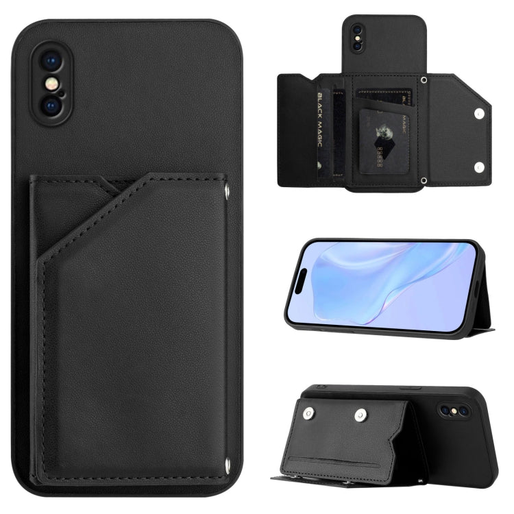 Capa para telemóvel Skin Feel com quatro compartimentos para cartões e alça de pulso, para iPhone 12 mini, para iPhone 11 Pro Max, para iPhone 11, para iPhone 11 Pro, para iPhone X / XS, para iPhone XR, para iPhone XS Max, para iPhone 7 Plus / 8 Plus