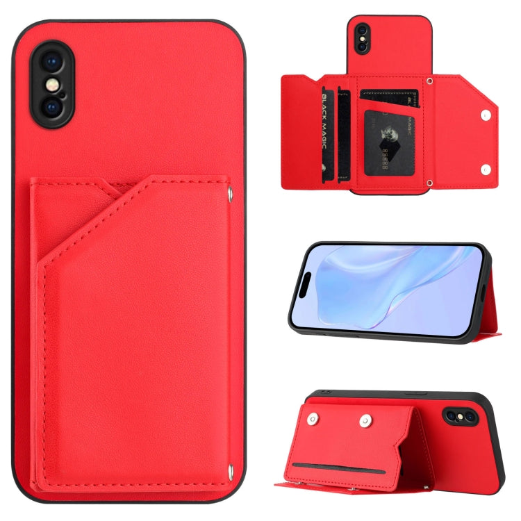 Capa para telemóvel Skin Feel com quatro compartimentos para cartões e alça de pulso, para iPhone 12 mini, para iPhone 11 Pro Max, para iPhone 11, para iPhone 11 Pro, para iPhone X / XS, para iPhone XR, para iPhone XS Max, para iPhone 7 Plus / 8 Plus