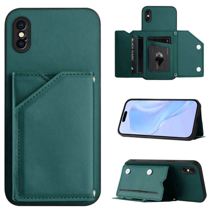 Capa para telemóvel Skin Feel com quatro compartimentos para cartões e alça de pulso, para iPhone 12 mini, para iPhone 11 Pro Max, para iPhone 11, para iPhone 11 Pro, para iPhone X / XS, para iPhone XR, para iPhone XS Max, para iPhone 7 Plus / 8 Plus