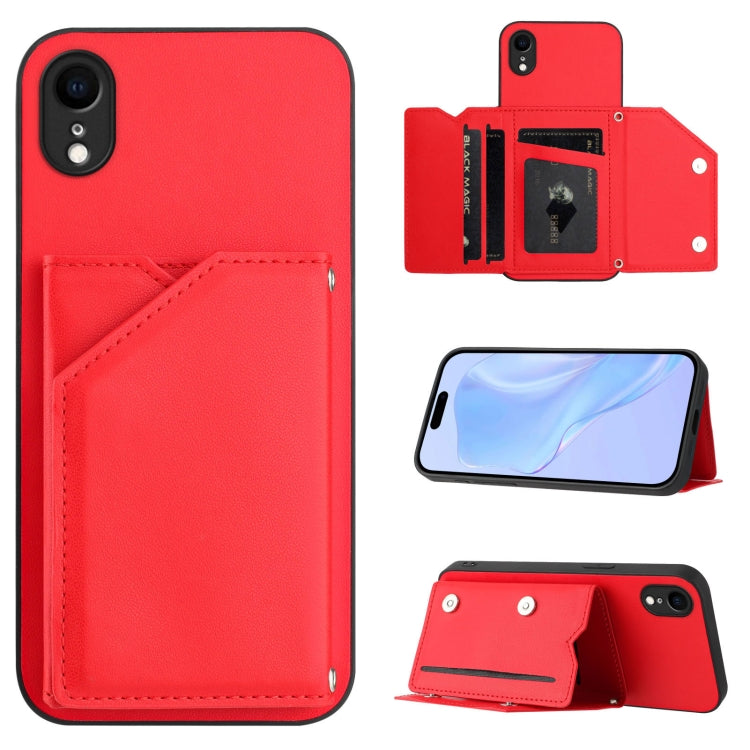 Capa para telemóvel Skin Feel com quatro compartimentos para cartões e alça de pulso, para iPhone 12 mini, para iPhone 11 Pro Max, para iPhone 11, para iPhone 11 Pro, para iPhone X / XS, para iPhone XR, para iPhone XS Max, para iPhone 7 Plus / 8 Plus