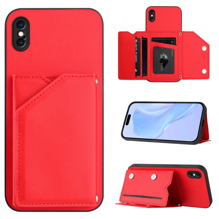 Capa para telemóvel Skin Feel com quatro compartimentos para cartões e alça de pulso, para iPhone 12 mini, para iPhone 11 Pro Max, para iPhone 11, para iPhone 11 Pro, para iPhone X / XS, para iPhone XR, para iPhone XS Max, para iPhone 7 Plus / 8 Plus
