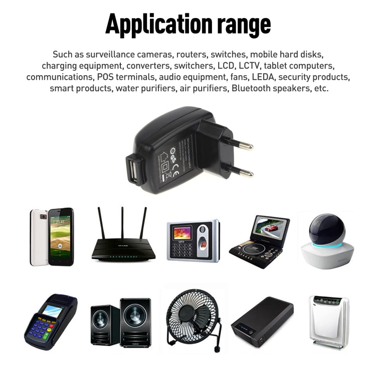 Adaptador de Energia Porta USB HYT-0500500EW 5V 1A, 5V 1A, Ficha UE