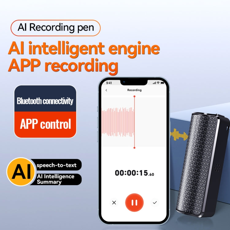 Caneta Gravadora de Voz com Redução de Ruído Magnética Q70A Suporta Controlo por APP, 8GB, 16GB, 32GB, 64GB, 128GB