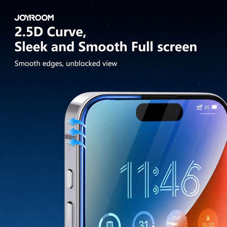 Película de vidro temperado HD 2.5D de ecrã total da série Knight da JOYROOM, para iPhone 17 Pro Max, para iPhone 17 Pro, para iPhone 17, para iPhone Air, para iPhone 15 Pro Max, para iPhone 15 Pro