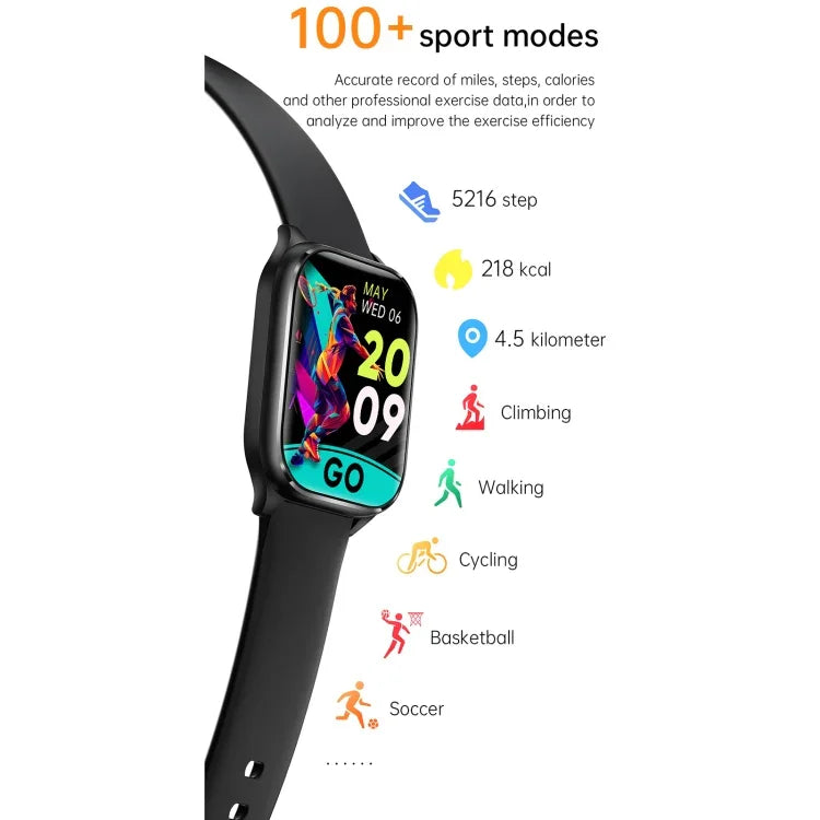 KT73S Smartwatch com Ecrã Quadrado de 1,85 polegadas e Chamada BT, Monitorização de Frequência Cardíaca / Pressão Arterial / Oxigénio no Sangue / Saúde Feminina / Sono