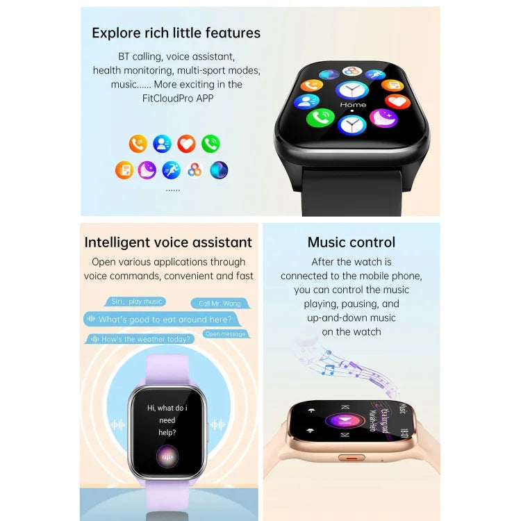 KT73S Smartwatch com Ecrã Quadrado de 1,85 polegadas e Chamada BT, Monitorização de Frequência Cardíaca / Pressão Arterial / Oxigénio no Sangue / Saúde Feminina / Sono