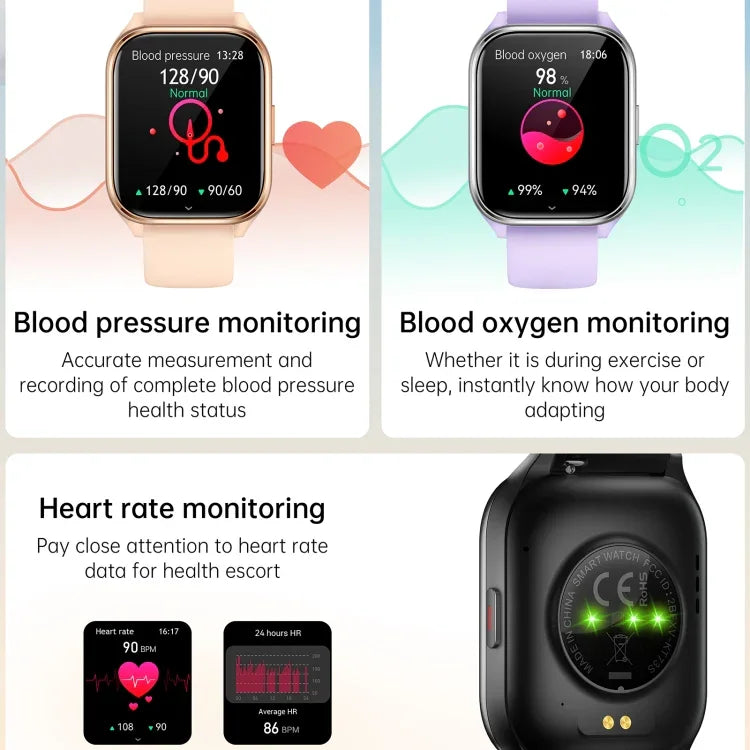 KT73S Smartwatch com Ecrã Quadrado de 1,85 polegadas e Chamada BT, Monitorização de Frequência Cardíaca / Pressão Arterial / Oxigénio no Sangue / Saúde Feminina / Sono