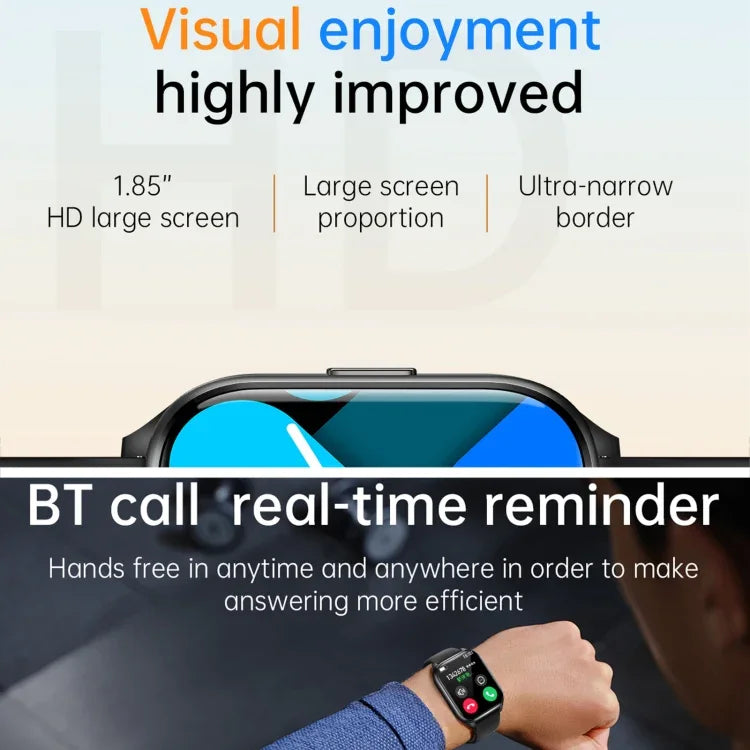 KT73S Smartwatch com Ecrã Quadrado de 1,85 polegadas e Chamada BT, Monitorização de Frequência Cardíaca / Pressão Arterial / Oxigénio no Sangue / Saúde Feminina / Sono