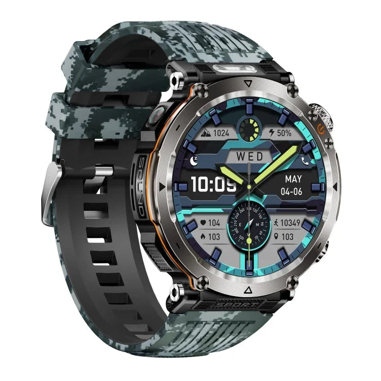 HT30 1.7 inch IP68 Waterproof Camouflage Silicone Band Smart Watch, Support Flashlight / Banknote Detector Light / Compass