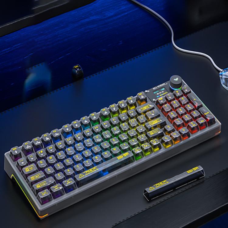 AULA F98Pro V3 Teclado Mecânico RGB com 99 Teclas, Com Fios/2.4G/Bluetooth, Três Modos, Eixo Cristal de Gelo
