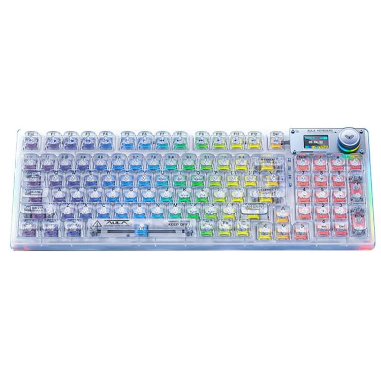 AULA F98Pro V3 Teclado Mecânico RGB com 99 Teclas, Com Fios/2.4G/Bluetooth, Três Modos, Eixo Cristal de Gelo