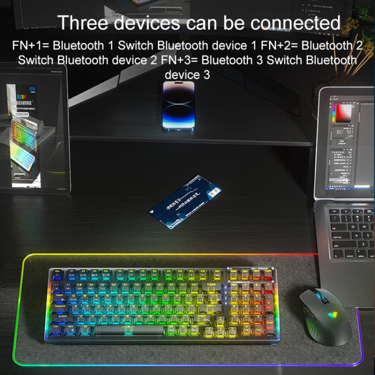 AULA F98Pro V3 Teclado Mecânico RGB com 99 Teclas, Com Fios/2.4G/Bluetooth, Três Modos, Eixo Cristal de Gelo