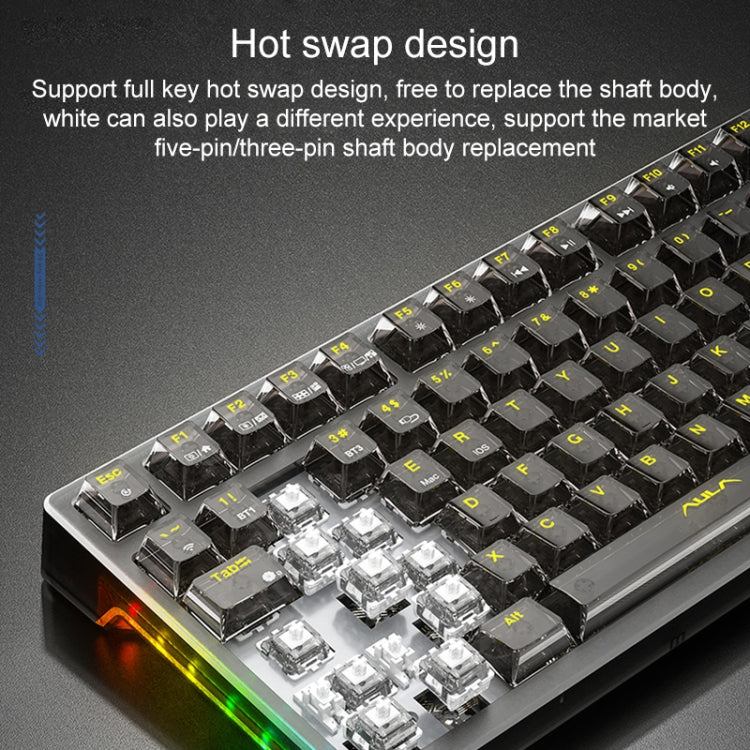 AULA F98Pro V3 Teclado Mecânico RGB com 99 Teclas, Com Fios/2.4G/Bluetooth, Três Modos, Eixo Cristal de Gelo