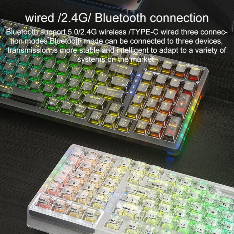 AULA F98Pro V3 Teclado Mecânico RGB com 99 Teclas, Com Fios/2.4G/Bluetooth, Três Modos, Eixo Cristal de Gelo