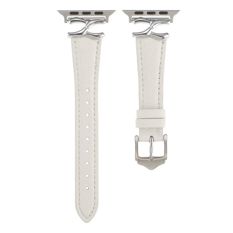 Pulseira de Relógio em Pele Genuína com Fivela em Forma de X, Para Apple Watch 46mm / 49mm / 45mm / 44mm, Para Apple Watch 42mm / 41mm / 40mm / 38mm