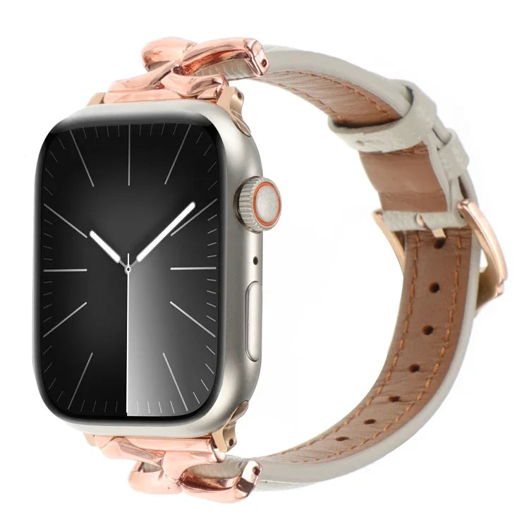 Pulseira de Relógio em Pele Genuína com Fivela em Forma de X, Para Apple Watch 46mm / 49mm / 45mm / 44mm, Para Apple Watch 42mm / 41mm / 40mm / 38mm