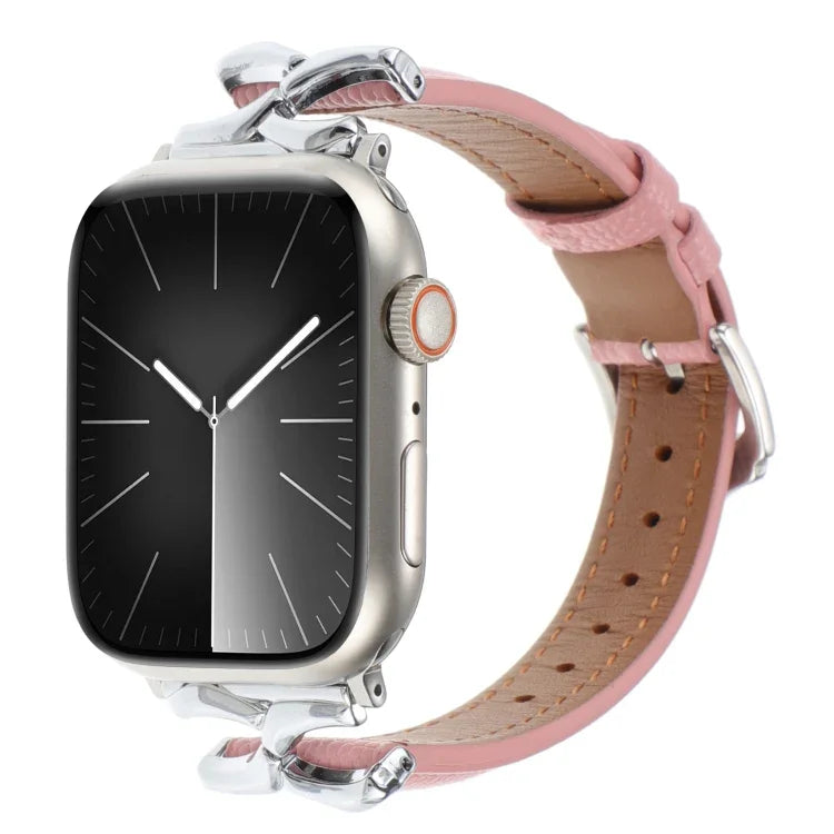 Pulseira de Relógio em Pele Genuína com Fivela em Forma de X, Para Apple Watch 46mm / 49mm / 45mm / 44mm, Para Apple Watch 42mm / 41mm / 40mm / 38mm