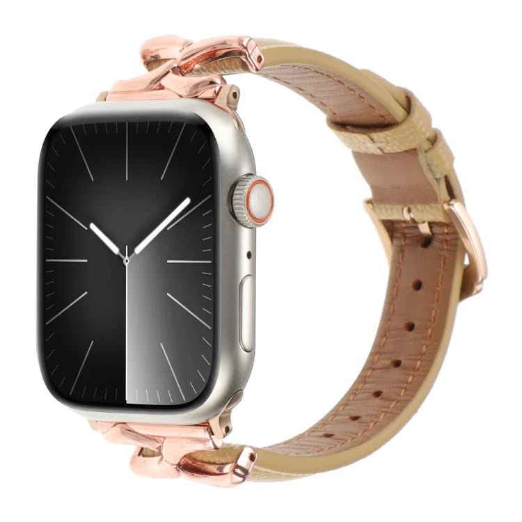 Pulseira de Relógio em Pele Genuína com Fivela em Forma de X, Para Apple Watch 46mm / 49mm / 45mm / 44mm, Para Apple Watch 42mm / 41mm / 40mm / 38mm