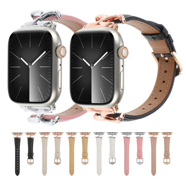 Pulseira de Relógio em Pele Genuína com Fivela em Forma de X, Para Apple Watch 46mm / 49mm / 45mm / 44mm, Para Apple Watch 42mm / 41mm / 40mm / 38mm