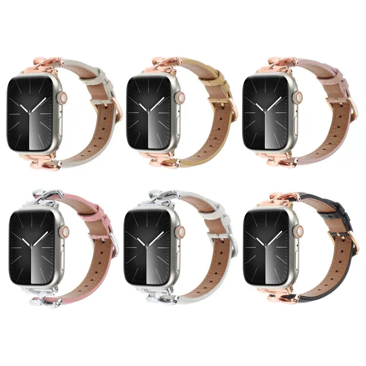 Pulseira de Relógio em Pele Genuína com Fivela em Forma de X, Para Apple Watch 46mm / 49mm / 45mm / 44mm, Para Apple Watch 42mm / 41mm / 40mm / 38mm