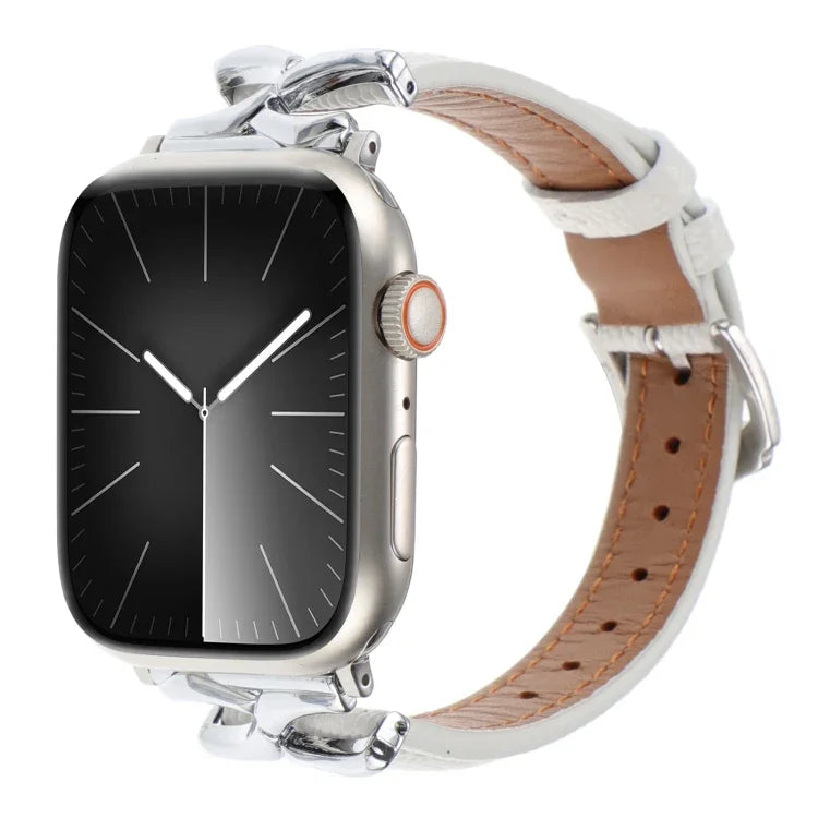 Pulseira de Relógio em Pele Genuína com Textura de Pontos e Fivela em Forma de X, Para Apple Watch 46mm / 49mm / 45mm / 44mm, Para Apple Watch 42mm / 41mm / 40mm / 38mm