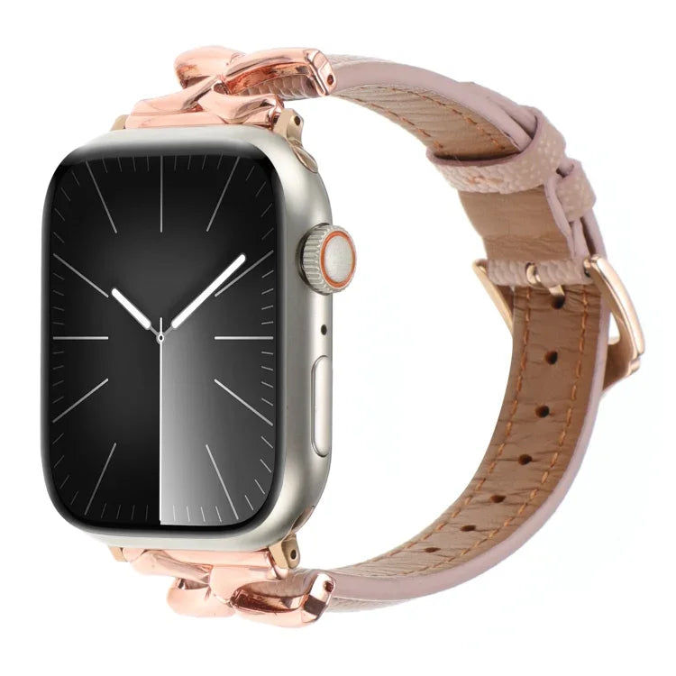 Pulseira de Relógio em Pele Genuína com Textura de Pontos e Fivela em Forma de X, Para Apple Watch 46mm / 49mm / 45mm / 44mm, Para Apple Watch 42mm / 41mm / 40mm / 38mm