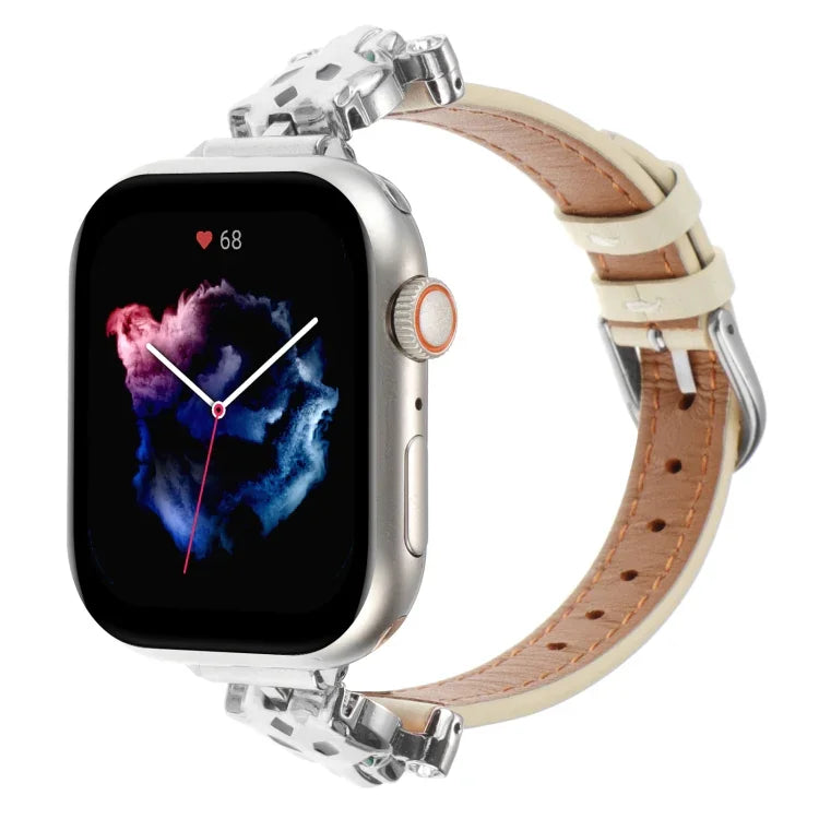 Pulseira de Relógio em Pele Genuína com Cabeça de Leopardo, Para Apple Watch 46mm / 49mm / 45mm / 44mm, Para Apple Watch 42mm / 41mm / 40mm / 38mm