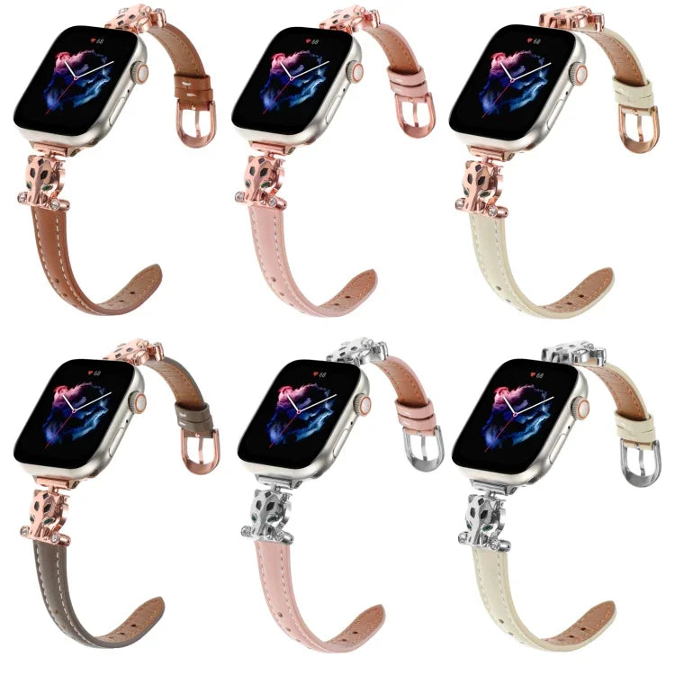 Pulseira de Relógio em Pele Genuína com Cabeça de Leopardo, Para Apple Watch 46mm / 49mm / 45mm / 44mm, Para Apple Watch 42mm / 41mm / 40mm / 38mm