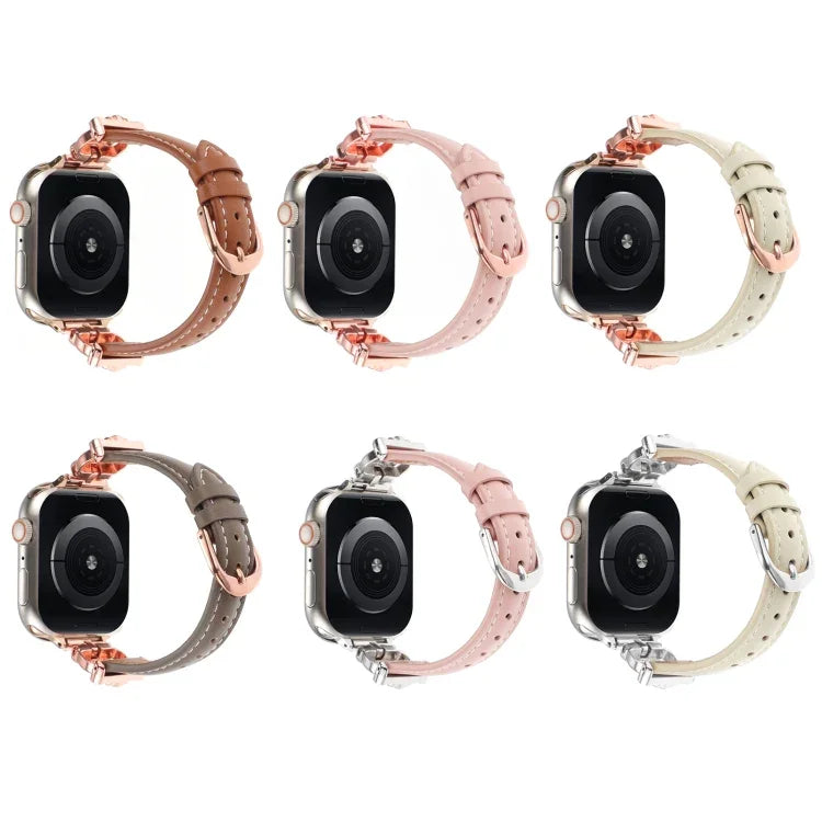 Pulseira de Relógio em Pele Genuína com Cabeça de Leopardo, Para Apple Watch 46mm / 49mm / 45mm / 44mm, Para Apple Watch 42mm / 41mm / 40mm / 38mm