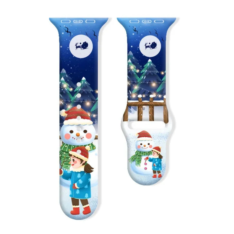 Christmas Pattern Reverse Buckle Silicone Watch Band, For Apple Watch 46mm / 49mm / 45mm / 44mm, For Apple Watch 42mm / 41mm / 40mm / 38mm