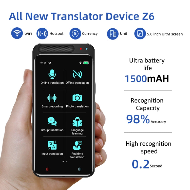 VORMOR Z6 Tradutor Inteligente AI com Ecrã Tátil HD de 5.0 polegadas 139 Línguas com Tradução Offline / Tradução por Foto