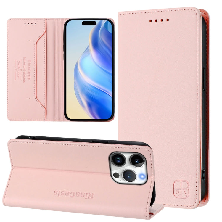 Capa de Telemóvel em Pele com Fecho Magnético de Dupla Dobra RC01 com RFID, Para iPhone 16 Pro, Para iPhone 16 Plus, Para iPhone 16, Para iPhone 15 Pro Max, Para iPhone 15 Pro, Para iPhone 15 Plus