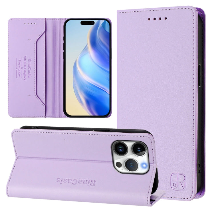 Capa de Telemóvel em Pele com Fecho Magnético de Dupla Dobra RC01 com RFID, Para iPhone 16 Pro, Para iPhone 16 Plus, Para iPhone 16, Para iPhone 15 Pro Max, Para iPhone 15 Pro, Para iPhone 15 Plus