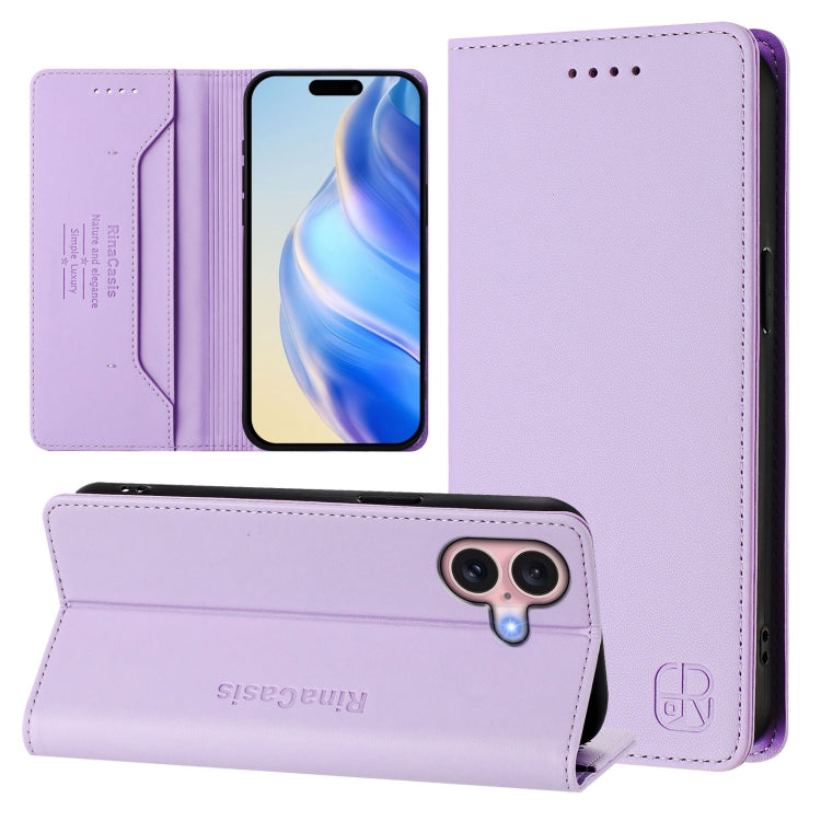 Capa de Telemóvel em Pele com Fecho Magnético de Dupla Dobra RC01 com RFID, Para iPhone 16 Pro, Para iPhone 16 Plus, Para iPhone 16, Para iPhone 15 Pro Max, Para iPhone 15 Pro, Para iPhone 15 Plus