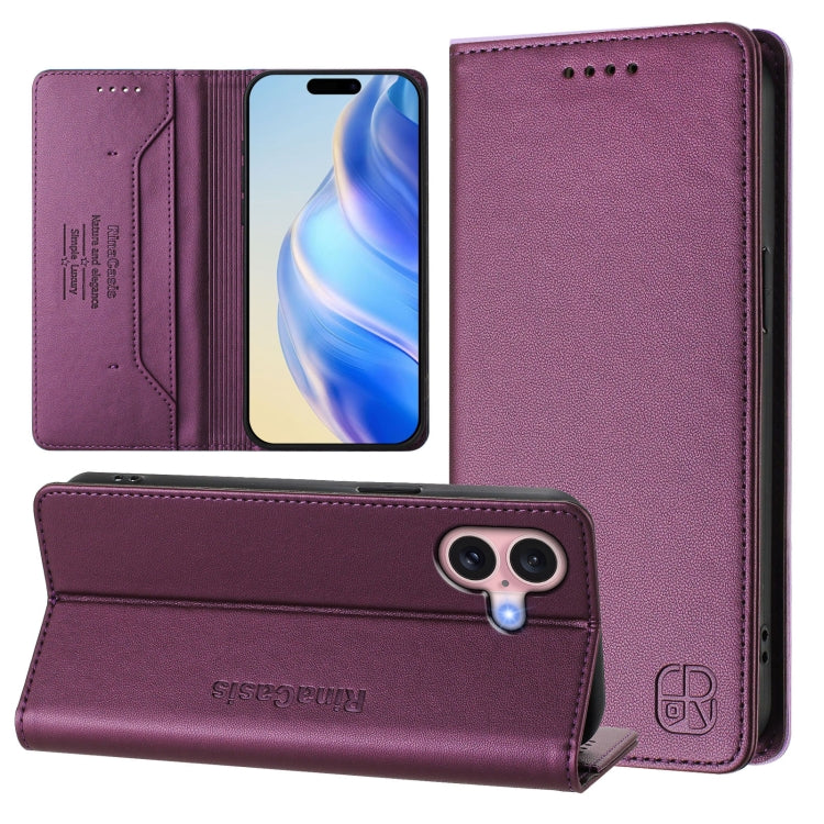Capa de Telemóvel em Pele com Fecho Magnético de Dupla Dobra RC01 com RFID, Para iPhone 16 Pro, Para iPhone 16 Plus, Para iPhone 16, Para iPhone 15 Pro Max, Para iPhone 15 Pro, Para iPhone 15 Plus