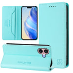 Capa de Telemóvel em Pele com Fecho Magnético de Dupla Dobra RC01 com RFID, Para iPhone 16 Pro, Para iPhone 16 Plus, Para iPhone 16, Para iPhone 15 Pro Max, Para iPhone 15 Pro, Para iPhone 15 Plus
